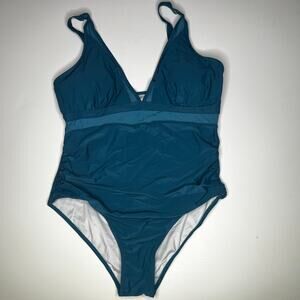 Teal One Piece Deep V Swimsuit XXL
